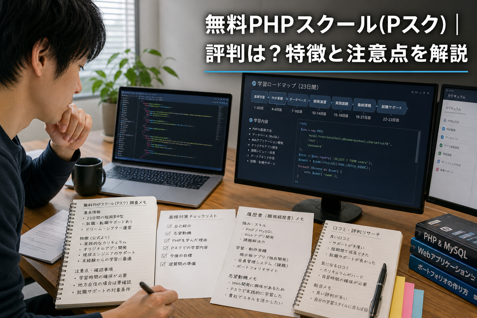 無料PHPスクール(Pスク)|評判は?特徴と注意点を解説のアイキャッチ画像