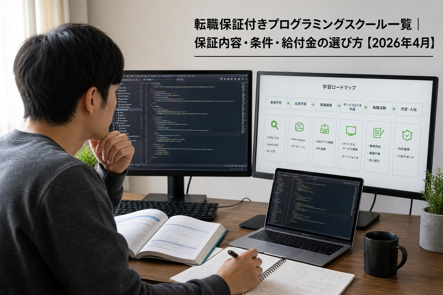 転職保証付きプログラミングスクール一覧｜保証内容・条件・給付金の選び方【2026年4月】のアイキャッチ画像