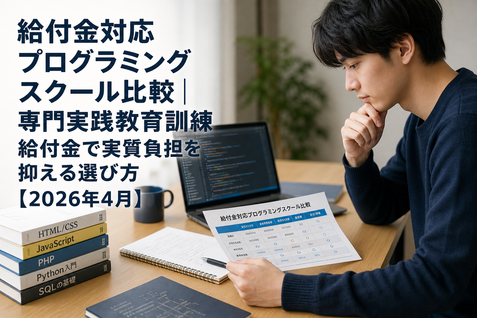 給付金対応プログラミングスクール比較｜専門実践教育訓練給付金で実質負担を抑える選び方【2026年4月】のアイキャッチ画像