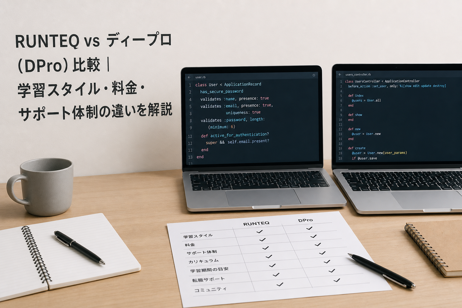 RUNTEQ vs ディープロ（DPro）比較｜学習スタイル・料金・サポート体制の違いを解説のアイキャッチ画像