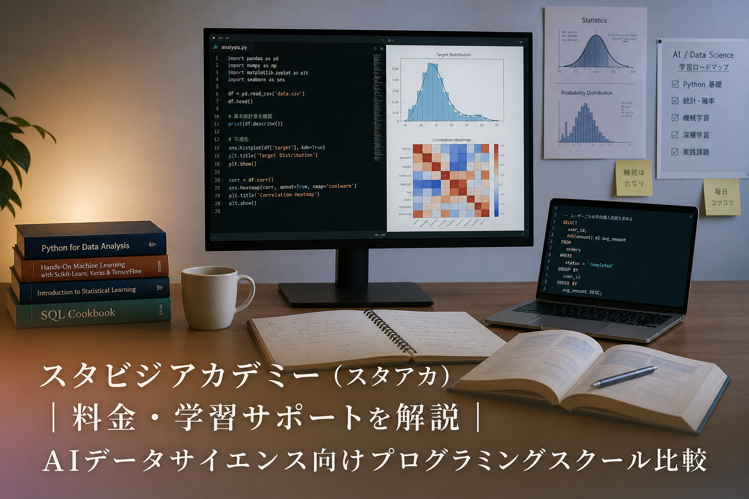 スタビジアカデミー（スタアカ）｜料金・学習サポートを解説｜AIデータサイエンス向けプログラミングスクール比較のアイキャッチ画像