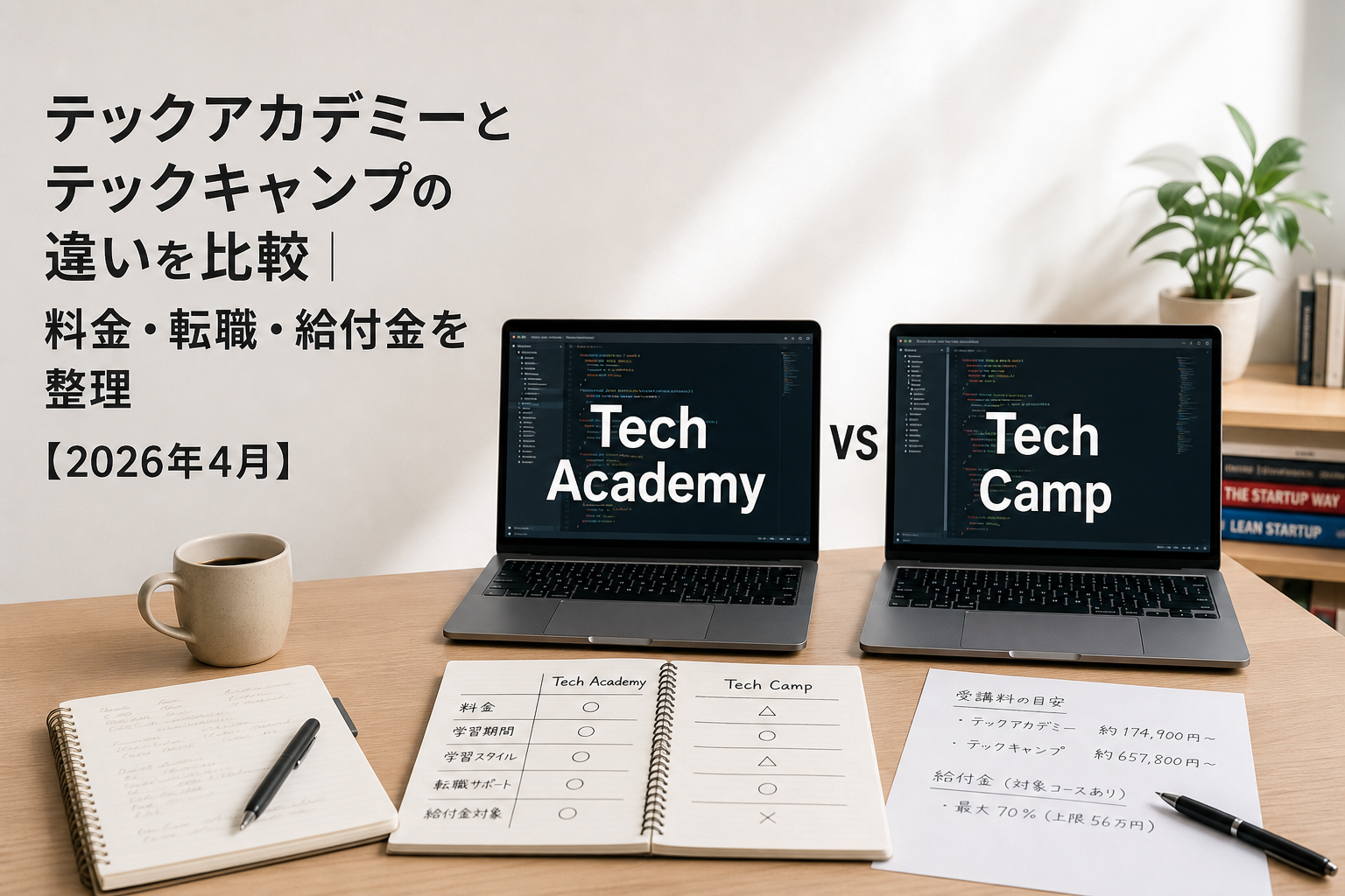 テックアカデミーとテックキャンプの違いを比較｜料金・転職・給付金を整理【2026年4月】のアイキャッチ画像