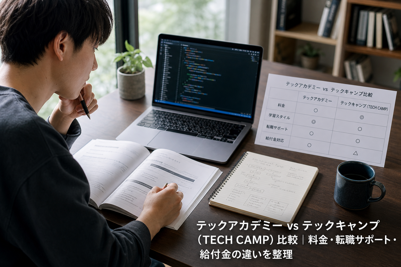 テックアカデミー vs テックキャンプ（TECH CAMP）比較｜料金・転職サポート・給付金の違いを整理のアイキャッチ画像
